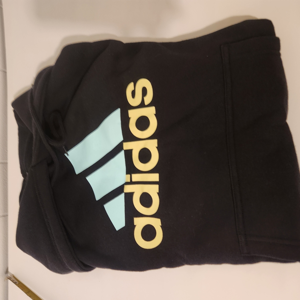 Adidas Black Hoodie with Light Blue and Yellow Logo